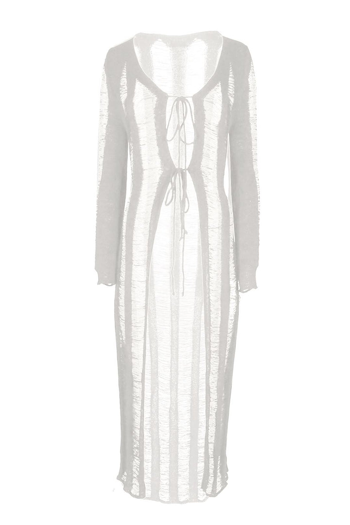 Private Island Distressed Maxi Cardigan Cover Up - Oatmeal - EDGEbyKS