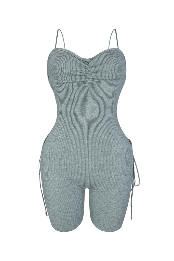 Calm Down Side Lace Up Knit Romper Rompers + Jumpsuits EDGE Small Grey 