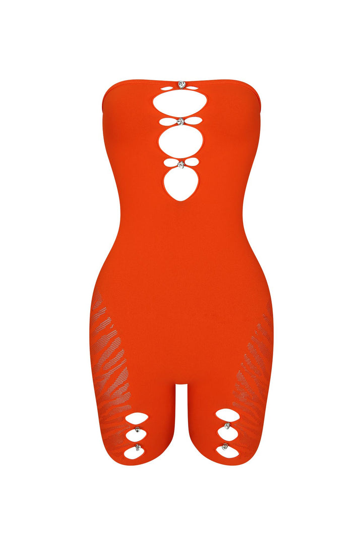 Celina Hallow Out Seamless Tube Romper Rompers + Jumpsuits EDGE One Tangerine Tango 