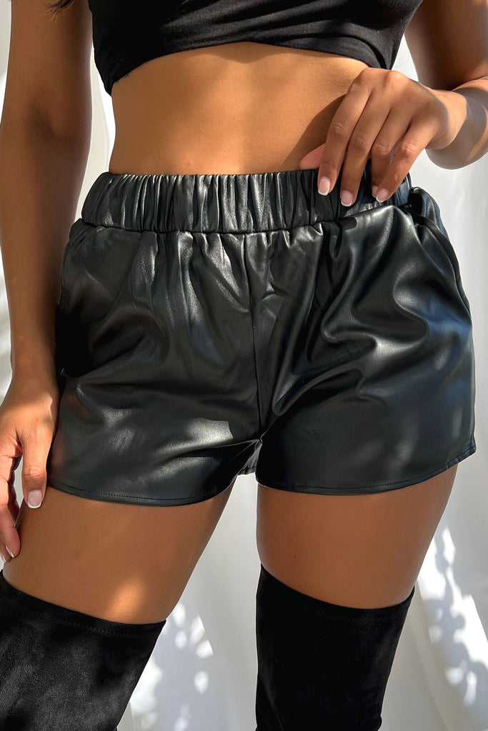 Rowdy Vegan Leather Shorts - Black - EDGEbyKS