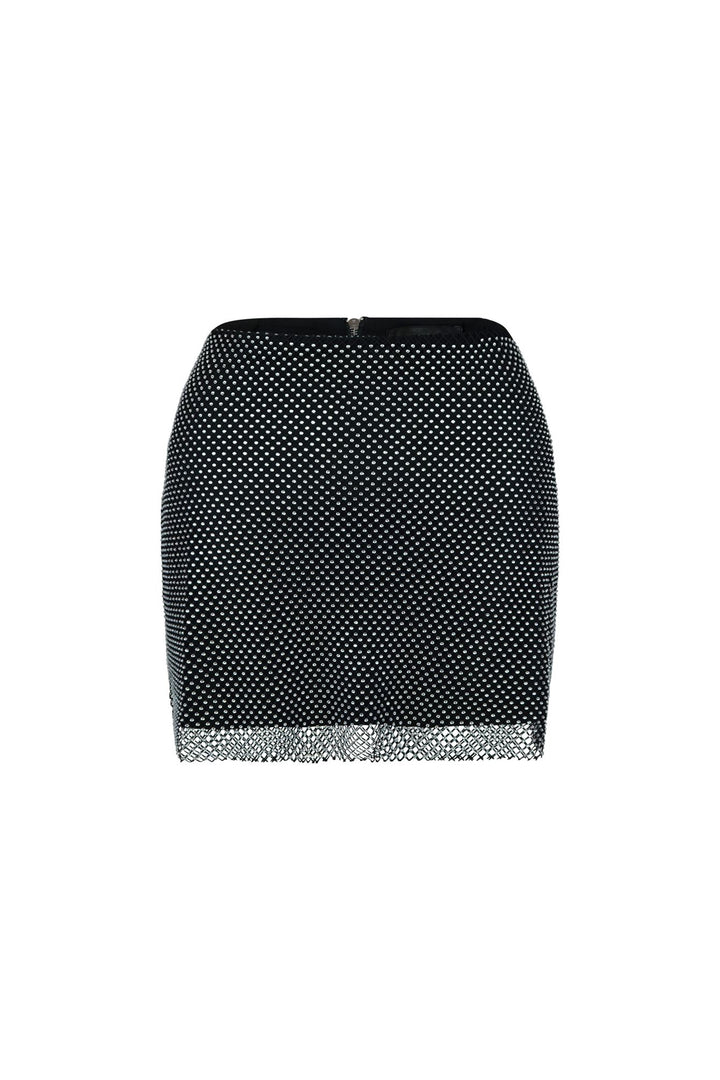 Well Known Rhinestone Fishnet Skirt SKIRT EDGE Small Black 