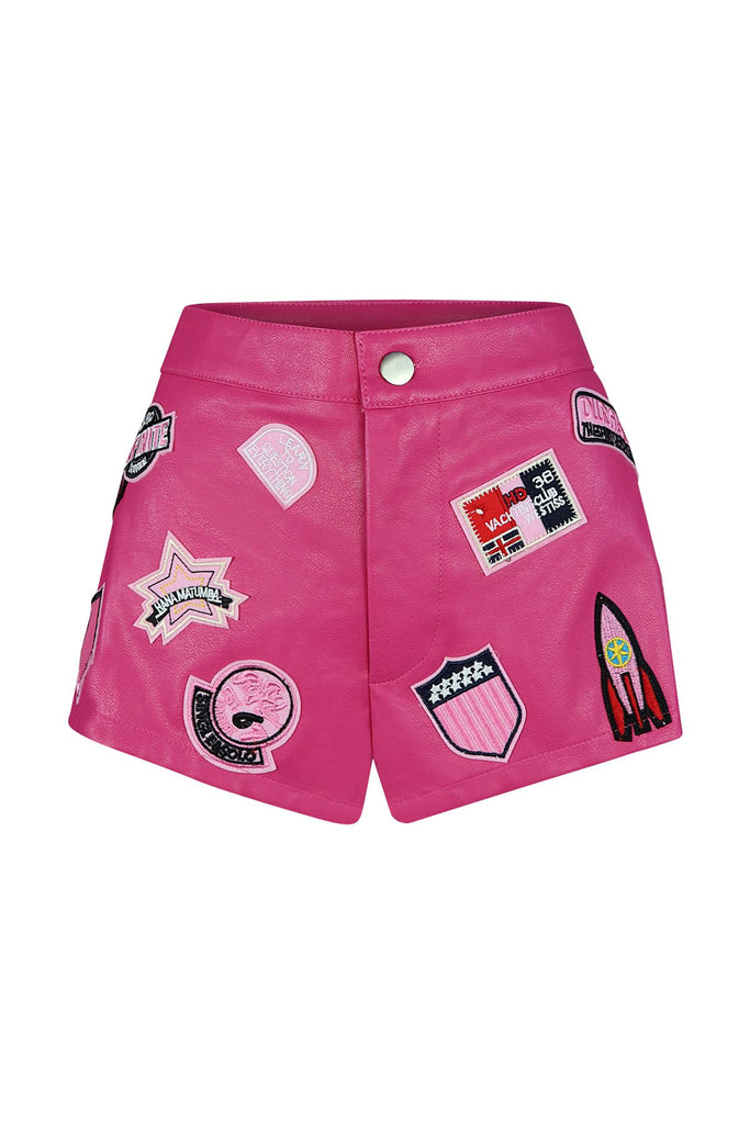 Stacey Patchwork PU Leather Shorts shorts EDGE Small Pink 