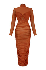 Deep Hearts Mesh Ruched Dress Dress EDGE Small Rust 
