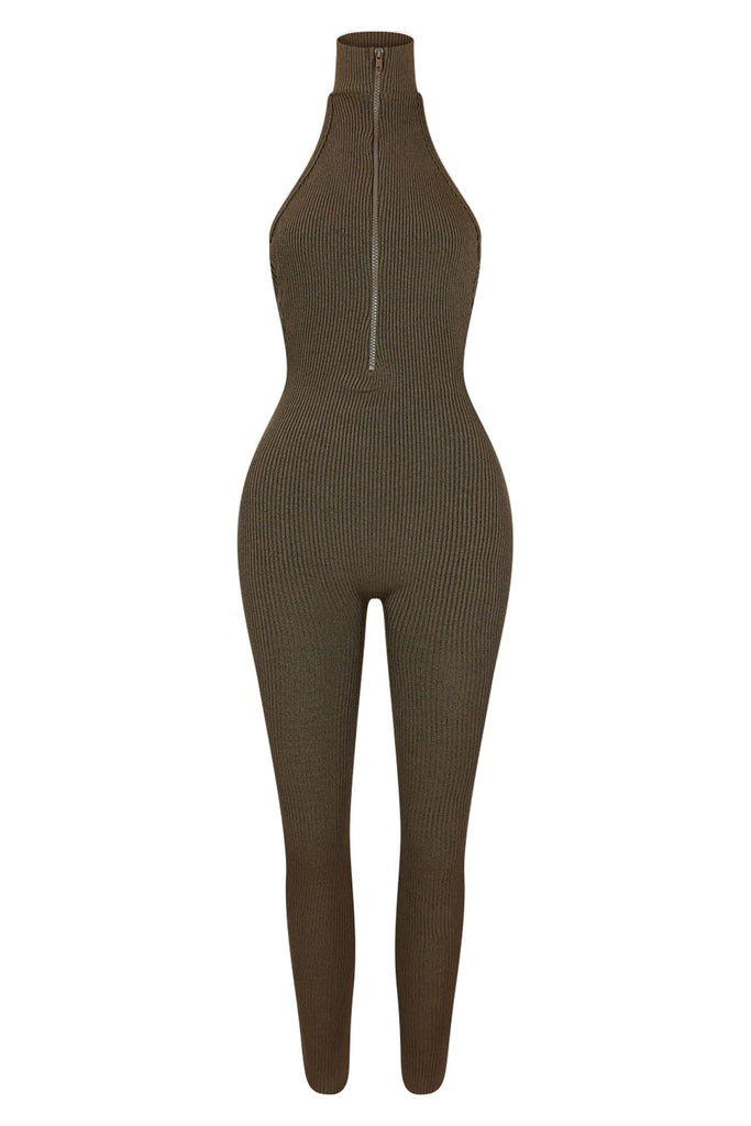 New Type Ribbed Knit Jumpsuit Rompers + Jumpsuits EDGE Small Mocha 