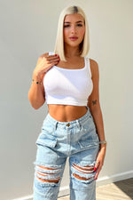 Hallie Basic Ribbed Tank Top Crop Top EDGE Small/Medium White 