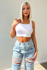 Hallie Basic Ribbed Tank Top Crop Top EDGE Small/Medium White 