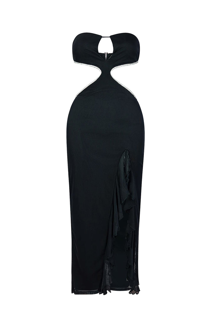 Born With It Mesh Midi Ruffle Dress Dresses EDGE Small Black 