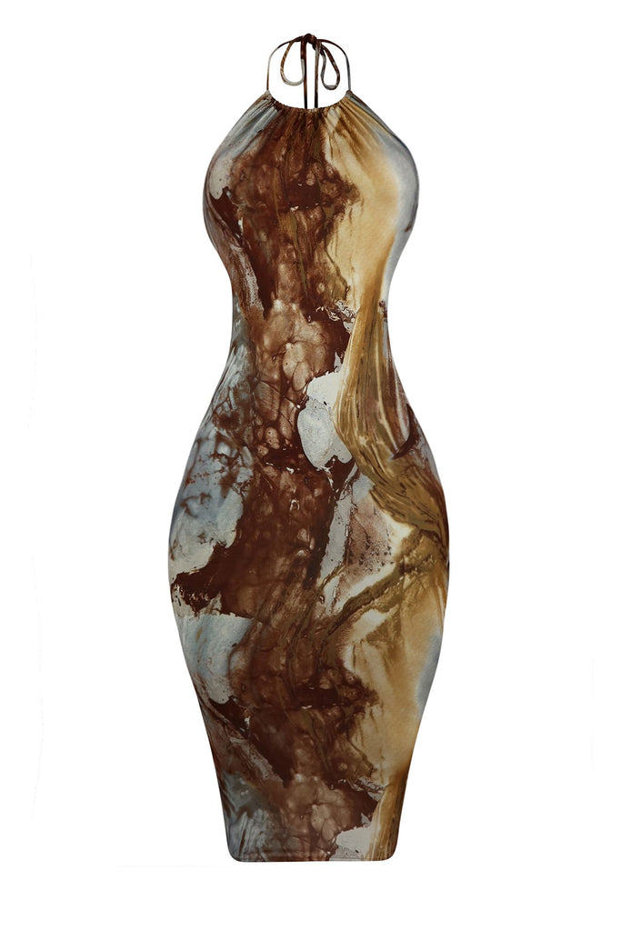 Jupiter Print Halter Midi Dress Dress EDGE Small Brown/Combo 