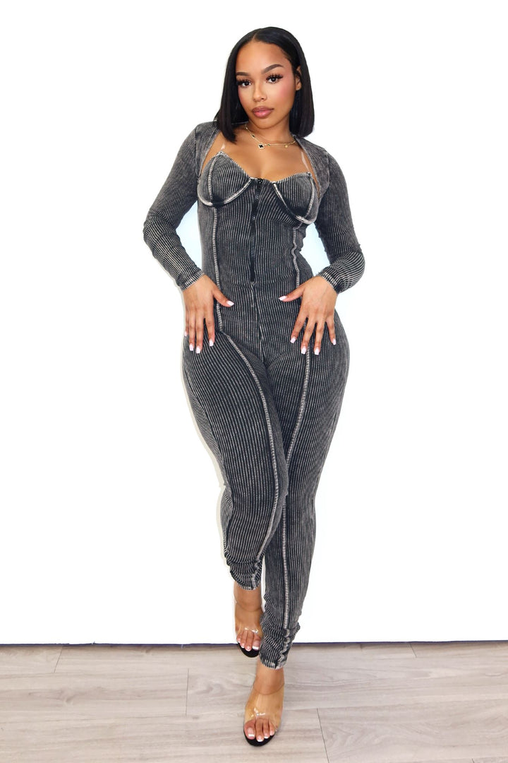 Kali Mineral Washed Jumpsuit &amp; Cardigan SET Rompers + Jumpsuits EDGE 
