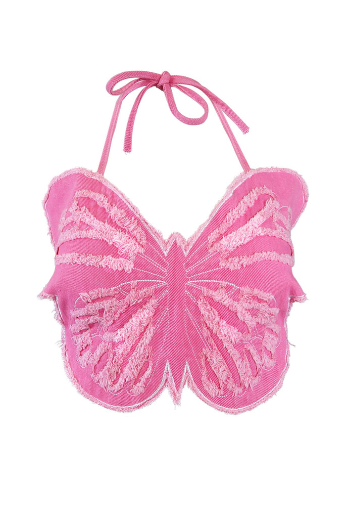 Butterfly Denim Top Pink - Pink - EDGEbyKS