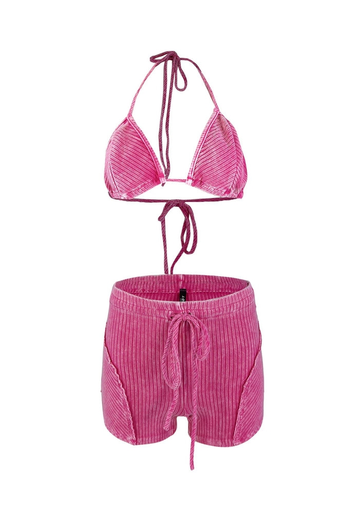 Undeniable Mineral Washed Bra Top & Shorts SET matching sets EDGE Small Pink 