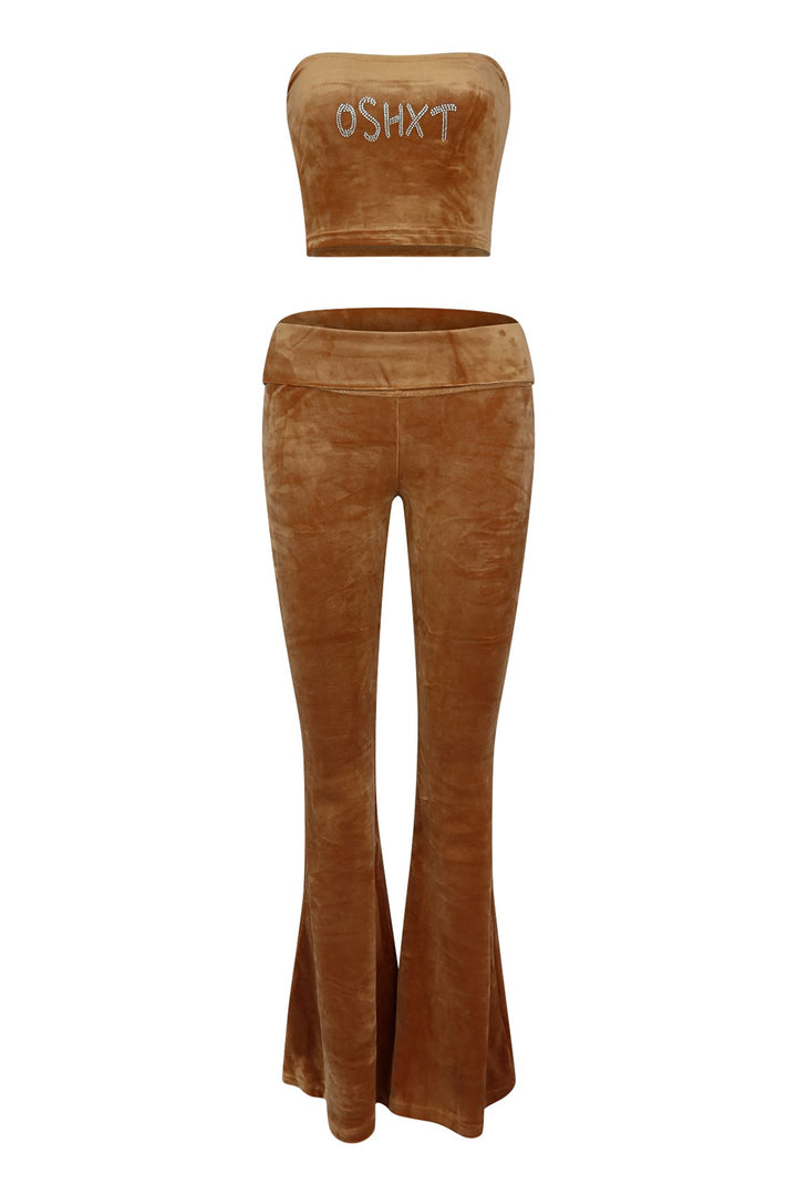 Girls Girl Velour Top &amp; Low Rise Pants SET matching sets EDGE Small Caramel 
