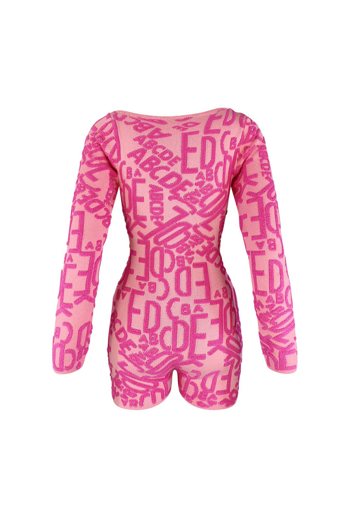 Pink Print Long Sleeve Romper Rompers + Jumpsuits EDGE 