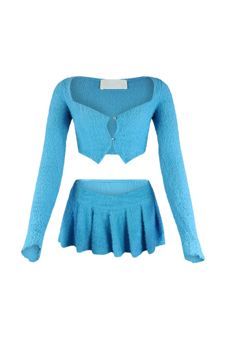 As Time Goes Fuzzy Cardigan Top &amp; Skirt SET matching sets EDGE 