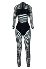Like A Shadow Seamless Netted Long Sleeve Jumpsuit Rompers + Jumpsuits EDGE One Black 