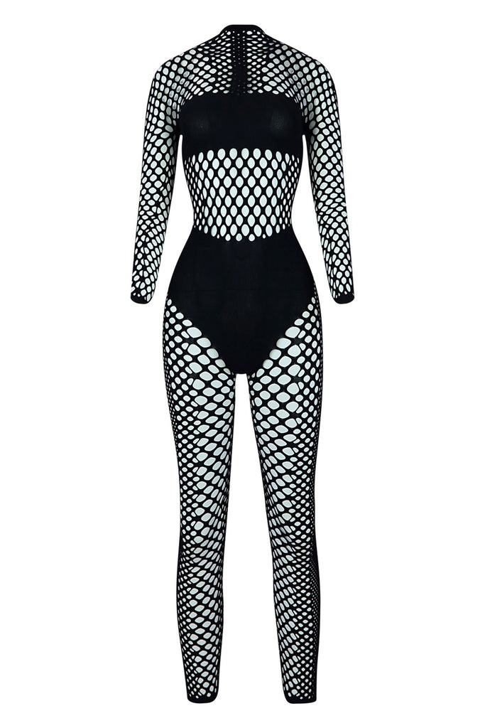 Like A Shadow Seamless Netted Long Sleeve Jumpsuit Rompers + Jumpsuits EDGE One Black 