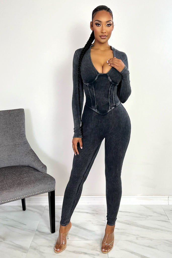 Legacy Mineral Washed Corset Jumpsuit Rompers + Jumpsuits EDGE Small Charcoal 