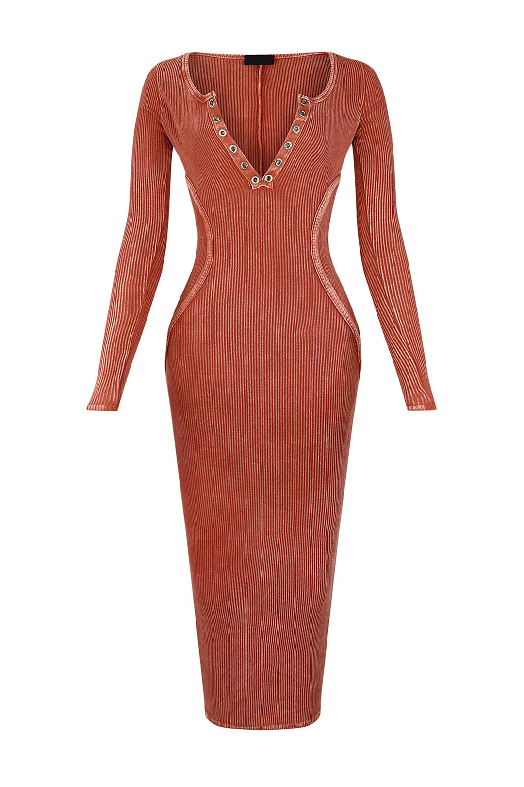 Nadia Mineral Washed Midi Dress Dresses EDGE Small Burnt Orange 