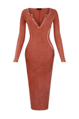 Nadia Mineral Washed Midi Dress Dresses EDGE Small Burnt Orange 