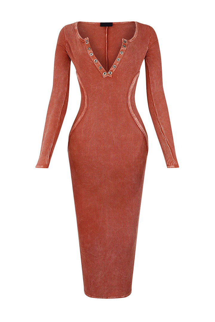 Nadia Mineral Washed Midi Dress Dresses EDGE Small Burnt Orange 
