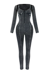 Kali Mineral Washed Jumpsuit &amp; Cardigan SET Rompers + Jumpsuits EDGE Small Black 