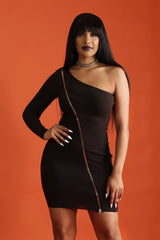 In Your Ocean One Off The Shoulder Zipper Bodycon Mini Dress - Brown - KNOWSTYLE - EDGE - EDGEONLINESTORE