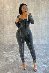 Kali Mineral Washed Jumpsuit &amp; Cardigan SET Rompers + Jumpsuits EDGE Small Black 