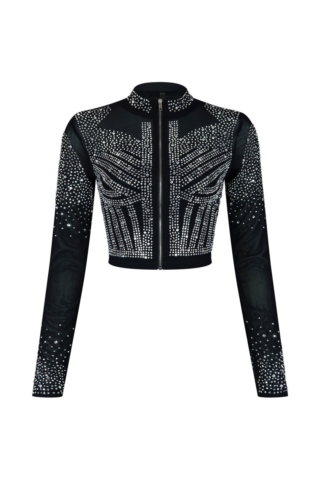 Galore Rhinestone Mesh Top Crop Top EDGE Small Black 