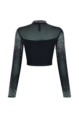 Galore Rhinestone Mesh Top Crop Top EDGE 