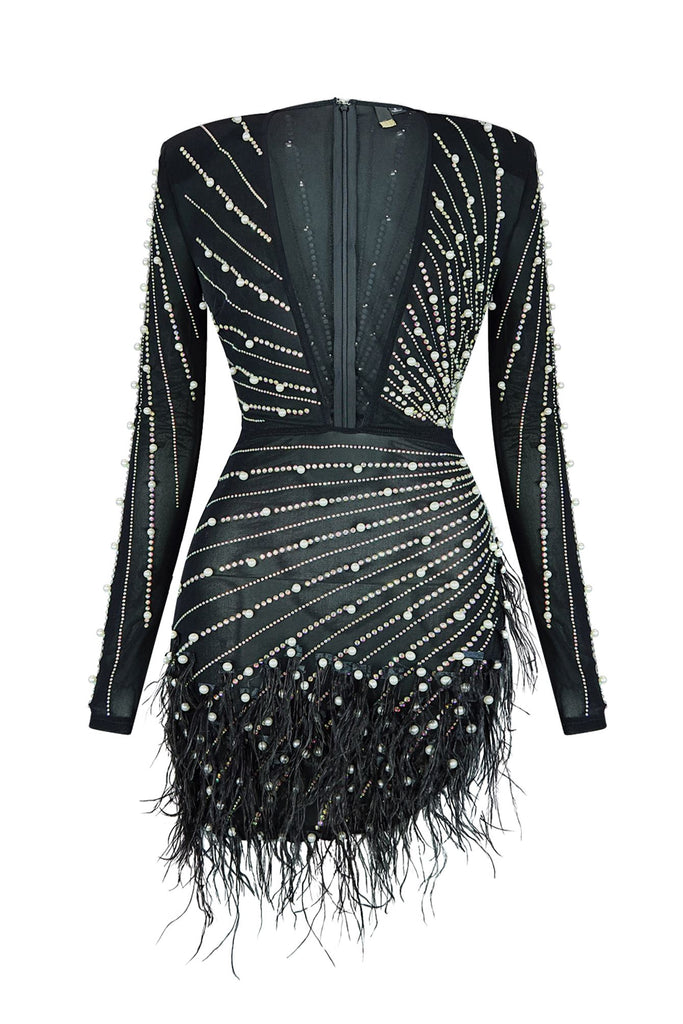 Rewrite The Stars Stone & Feather Mesh Dress Dress EDGE Small Black 