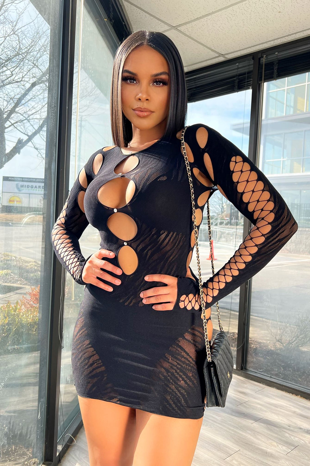 Alix Hallow Out Long Sleeve Cutout Mini Dress – EDGE