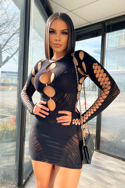 Alix Hallow Out Long Sleeve Cutout Mini Dress – EDGE