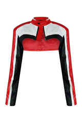 Bittersweet Faux Leather High Crop Jacket Outerwear EDGE Small Red/Combo 
