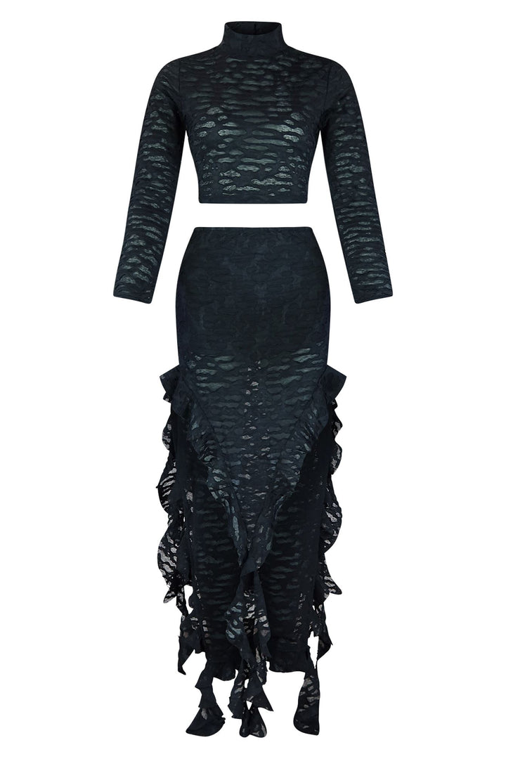 Darla Mesh Top &amp; Maxi Ruffle Skirt SET matching sets EDGE 