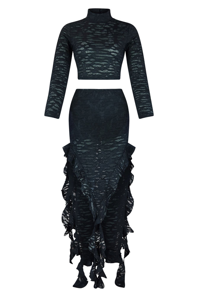 Darla Mesh Top & Maxi Ruffle Skirt SET matching sets EDGE 
