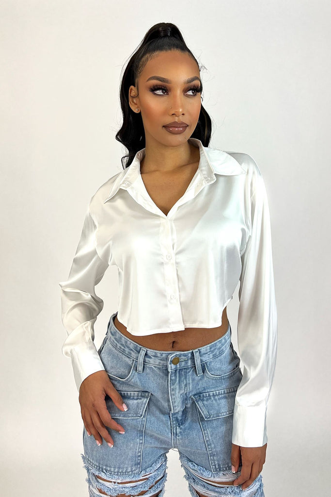 Bella Satin Cropped Shirt Apparel & Accessories KNOWSTYLE Small White 