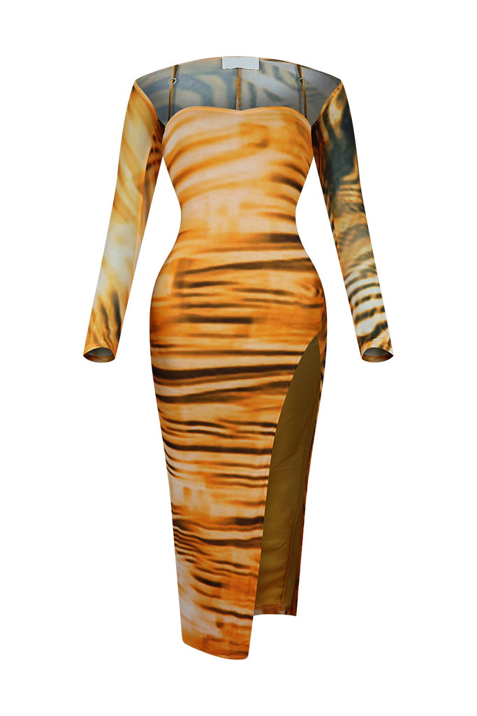 Lioness Print Mesh Dress & Bolero SET Dresses EDGE Small Multi 