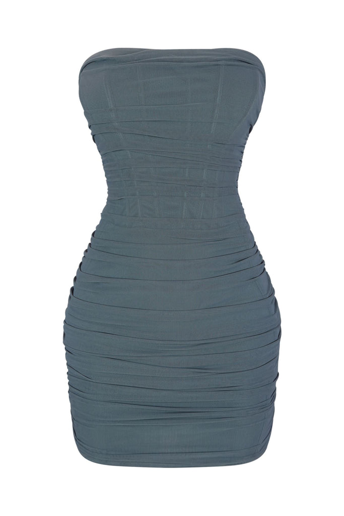 Not Too Late Mesh Ruched Mini Bustier Dress Dress EDGE Small Grey 