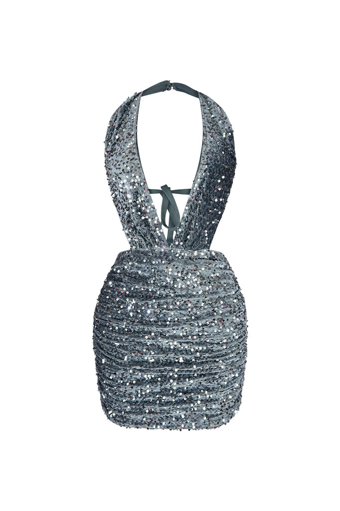 Temptations Sequin Halter Mini Dress Dresses EDGE Small Silver 