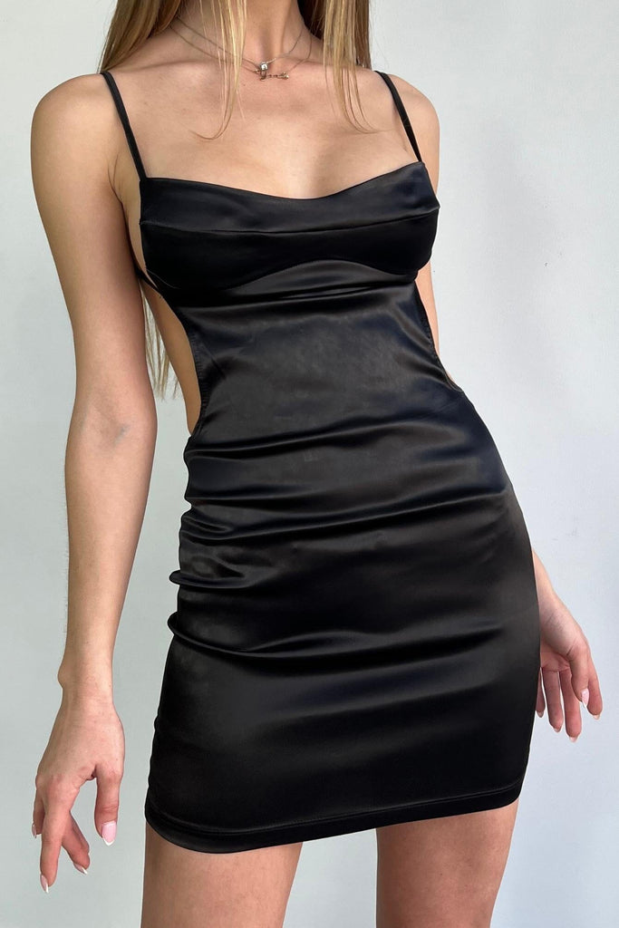 Scarlette Satin Dress - Black - KNOWSTYLE - EDGE - EDGEONLINESTORE