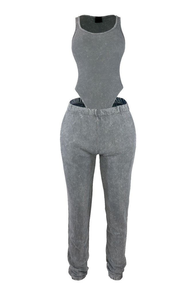 Jessie Mineral Washed Bodysuit & Jogger SET matching sets EDGE Small Cement 
