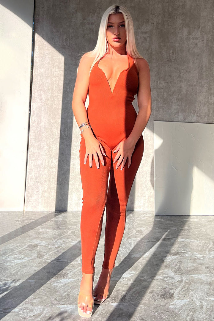 Rachel Wired Halter Neck Skinny Jumpsuit Rompers + Jumpsuits EDGE 