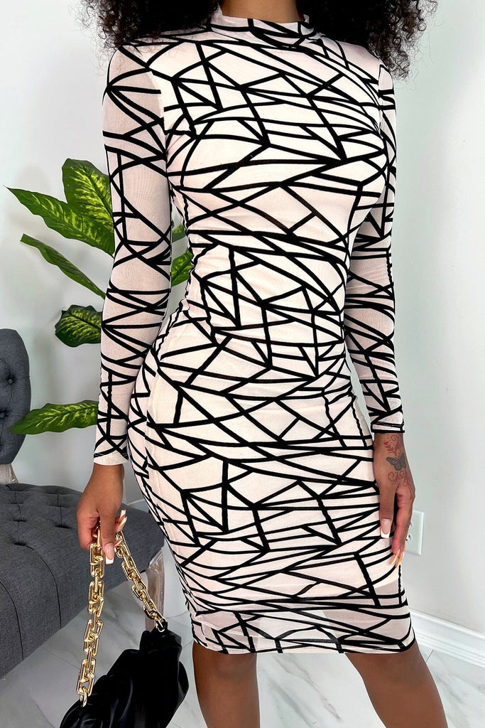 Prism Long Sleeve Midi Dress - Nude - KNOWSTYLE - EDGE - EDGEONLINESTORE