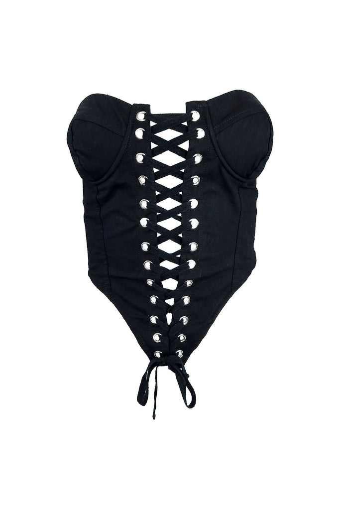 Sasha Lace Up Bustier Corset Top Top EDGE Small Black 