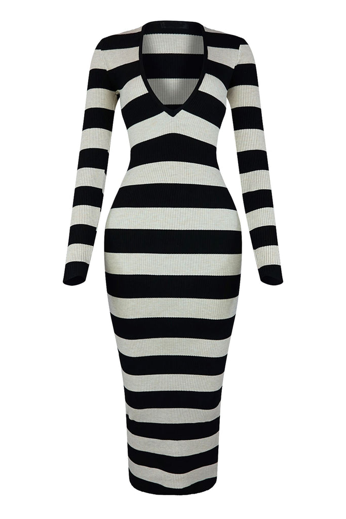 Ophelia Knit Striped Maxi Dress Dresses EDGE Small Black/Oatmeal 