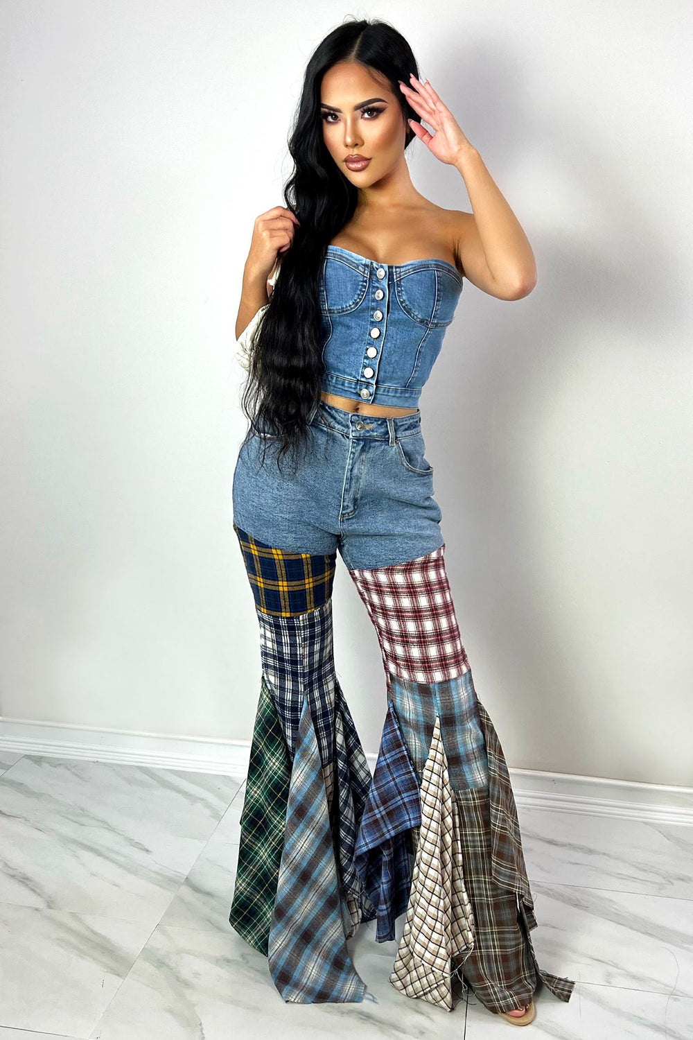 Bust Down Denim Bustier Tube Top Crop Top EDGE 