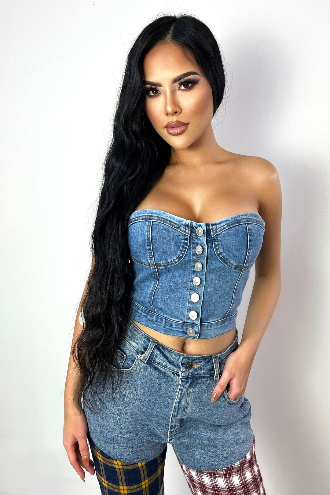Bust Down Denim Bustier Tube Top Crop Top EDGE 