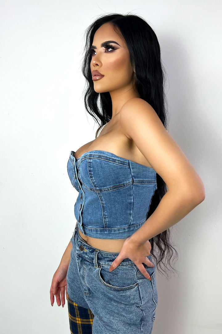 Bust Down Denim Bustier Tube Top Crop Top EDGE 