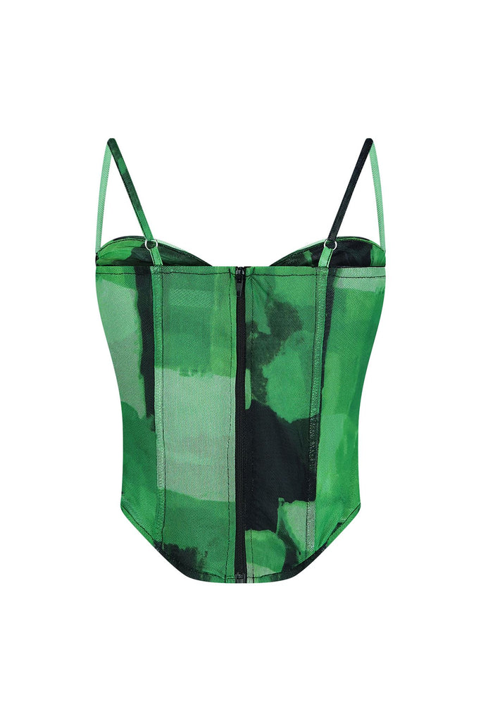 Inside The Forest Print Mesh Bustier Top Top EDGE 
