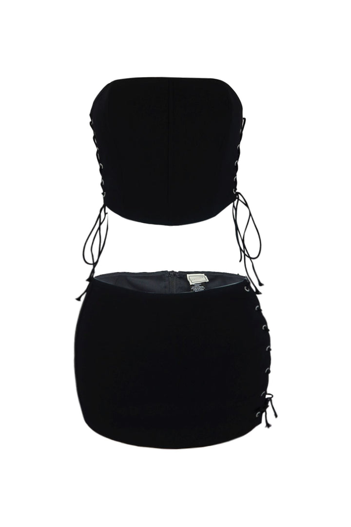 Life Of Sin Lace Up Top &amp; Skirt SET matching sets EDGE Small Black 